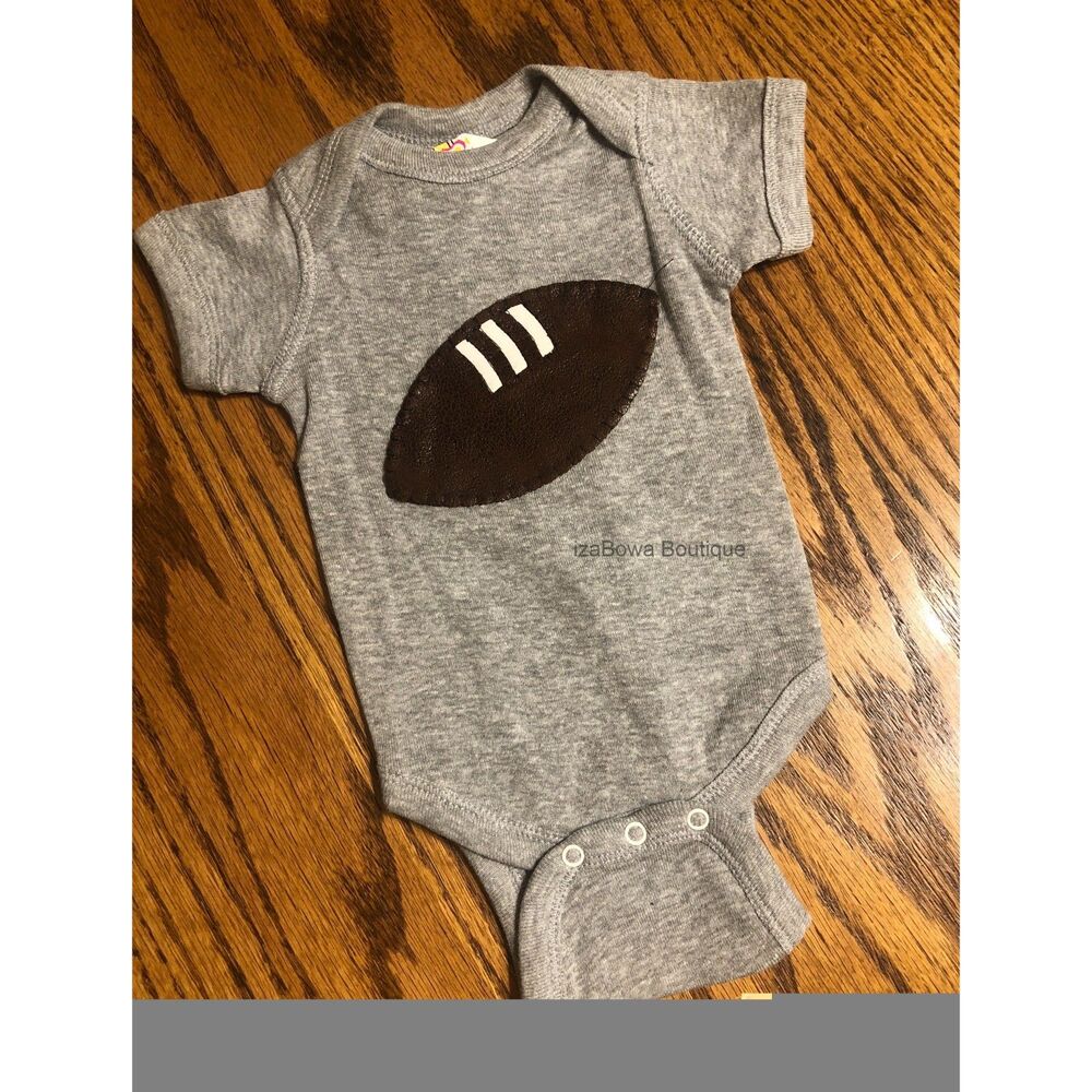 Grey Onesis w/ Football  1295N  Newborn (I) Handmade NWT Boutique